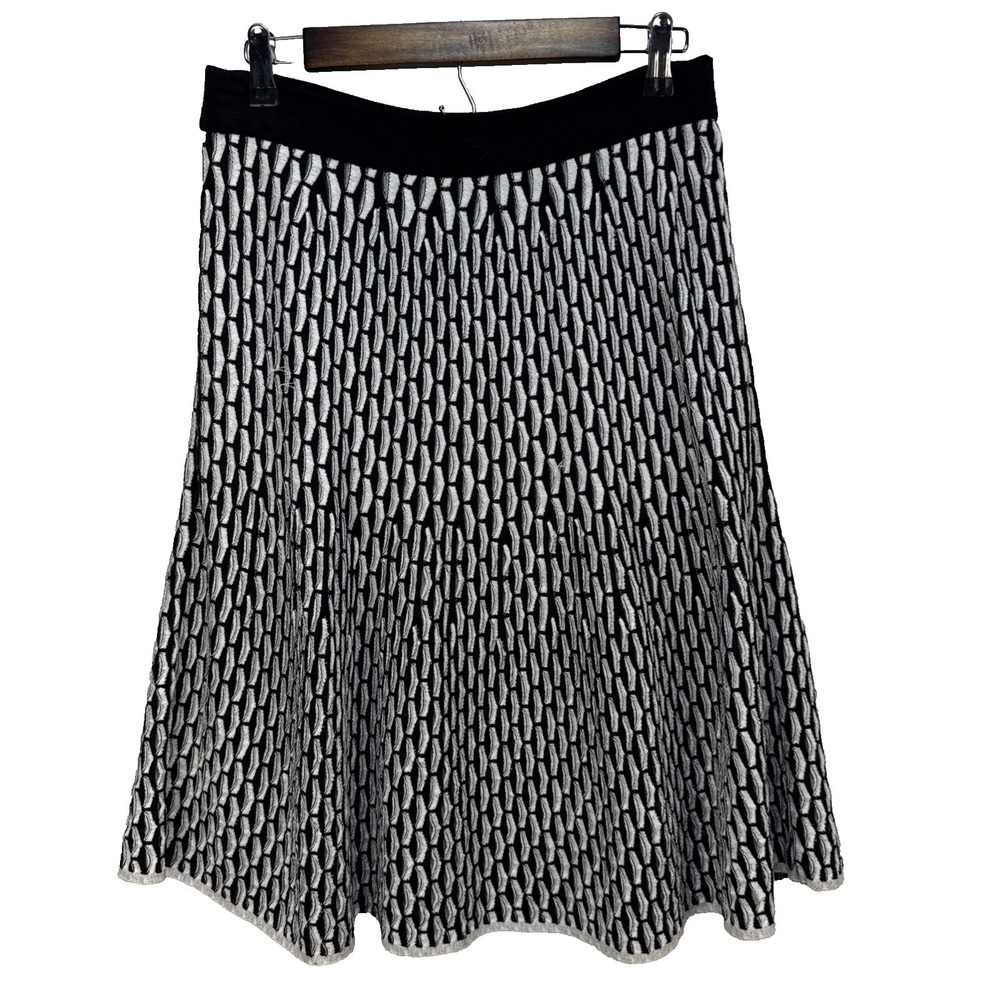 Missoni Black White Flare Skirt Size US 12 Cotton Blend Demential Knit Lined
